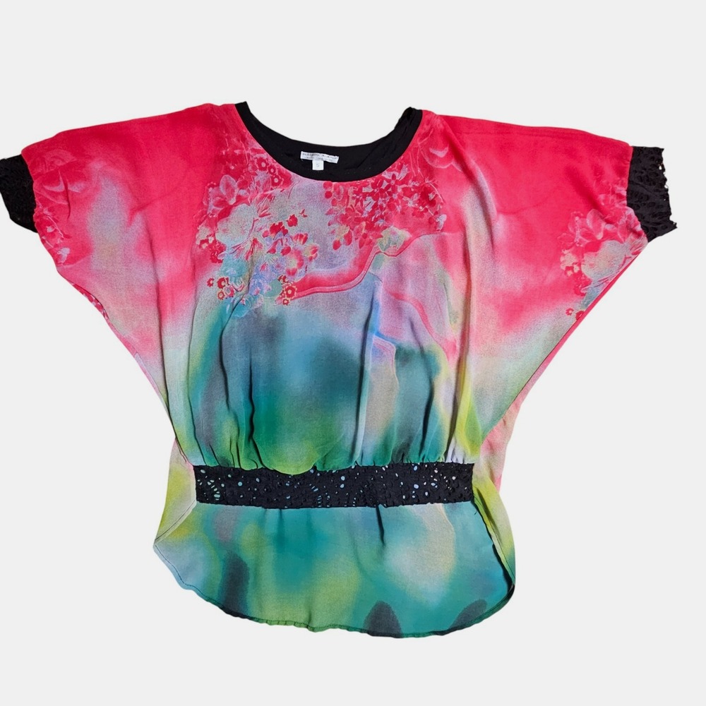 Alberto Makali Ombre Abstract Floral Dolman Sleeve Top S Resort‎ Coastal